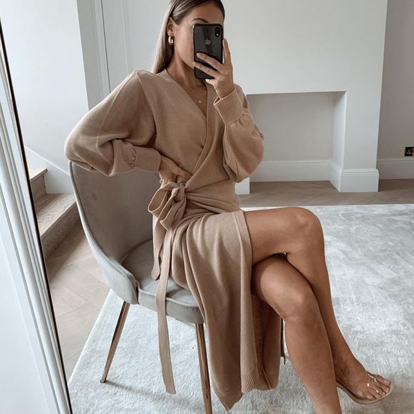 casual dresses elegant dress women 2021 solid color bandage long sleeve v-neck loose split midi autumn knitted vestidos, Black;gray
casual dresses elegant dress women 2021 solid color bandage long sleeve v-neck loose split midi autumn knitted vestidos, Black;gray
