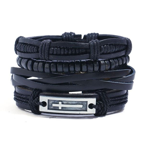 charm bracelets 4pcs/set hippie punk all black leather band cross tag wood beads cord knots wrap wide stackable bangles for man, Golden;silver
charm bracelets 4pcs/set hippie punk all black leather band cross tag wood beads cord knots wrap wide stackable bangles for man, Golden;silver