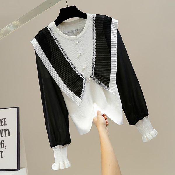 women's sweaters fashion contrast color chiffon sleeve sweater slimming all-match knitwear for women winter jacket female knitting shir, White;black
women's sweaters fashion contrast color chiffon sleeve sweater slimming all-match knitwear for women winter jacket female knitting shir, White;black