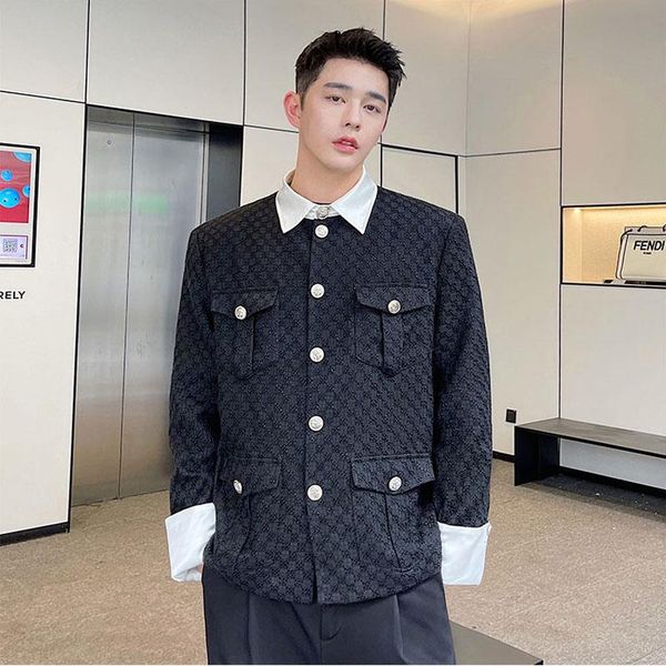 men's jackets men white satin splice wool pocket vintage fashion loose casual jacket man korean stage show clothing autumn spring coat, Black;brown
men's jackets men white satin splice wool pocket vintage fashion loose casual jacket man korean stage show clothing autumn spring coat, Black;brown