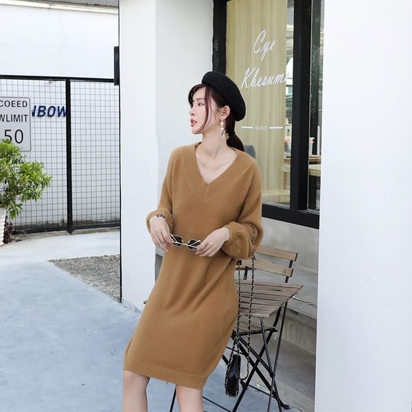 fashion basic solid color sweater women mink v neck autumn winter oversized outer wear medium long knitted thick dress 210520, Black;gray
fashion basic solid color sweater women mink v neck autumn winter oversized outer wear medium long knitted thick dress 210520, Black;gray