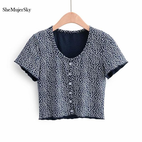 women's blouses & shirts women little floral print blouse summer o-neck buttons crop 2021 dark blue short sleeve, White
women's blouses & shirts women little floral print blouse summer o-neck buttons crop 2021 dark blue short sleeve, White