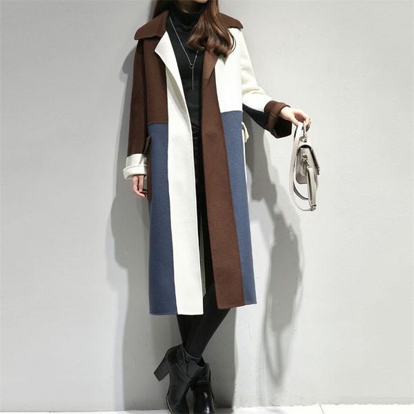 women's trench coats autumn and winter large size long woolen coat female stitching contrast color over the knee, Tan;black
women's trench coats autumn and winter large size long woolen coat female stitching contrast color over the knee, Tan;black