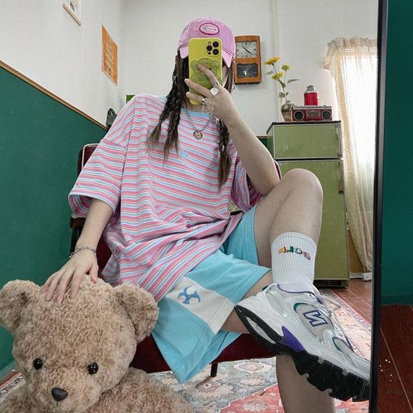 women's t-shirt street hip hop soft girl cute stripe love loose large bf color short sleeve t-shirts summer tide tees, White
women's t-shirt street hip hop soft girl cute stripe love loose large bf color short sleeve t-shirts summer tide tees, White