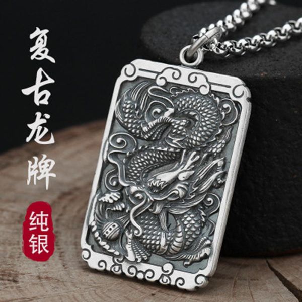 chains men's fashion retro xiangyun square pendant carved dragon design punk rock atmospheric gift., Silver
chains men's fashion retro xiangyun square pendant carved dragon design punk rock atmospheric gift., Silver