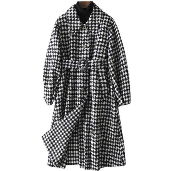 women's wool & blends 2021 plaid woolen coat double face cashmere long style, Black
women's wool & blends 2021 plaid woolen coat double face cashmere long style, Black