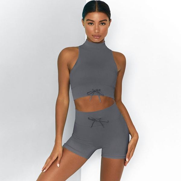 women's tracksuits 2pcs seamless breathable yoga suit solid color woman fitness high neck tank peach hip shorts sportswear gym, Gray
women's tracksuits 2pcs seamless breathable yoga suit solid color woman fitness high neck tank peach hip shorts sportswear gym, Gray