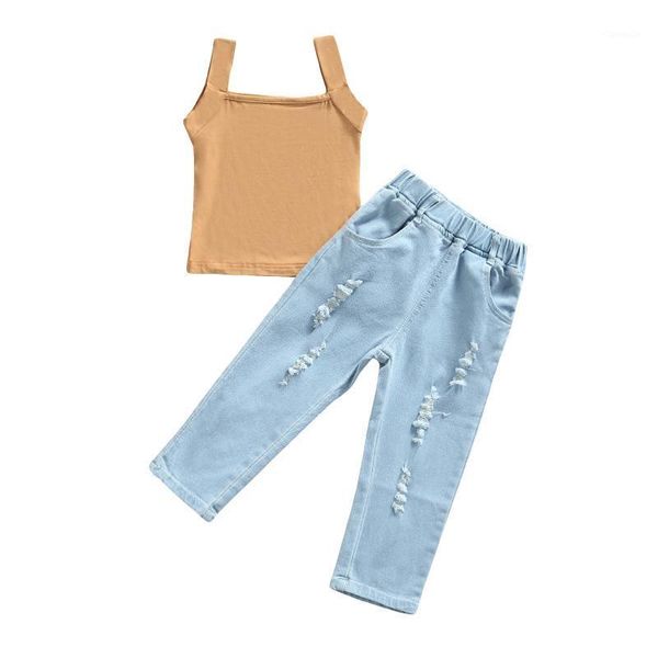 clothing sets kids suit set, summer solid color sleeveless off shoulder + ripped jeans for girls, coffee, 2-7 years, White
clothing sets kids suit set, summer solid color sleeveless off shoulder + ripped jeans for girls, coffee, 2-7 years, White