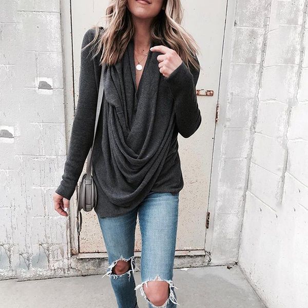 women's t-shirt all-match casual long sleeve irregular hem cross v-neck soft solid color female, White
women's t-shirt all-match casual long sleeve irregular hem cross v-neck soft solid color female, White
