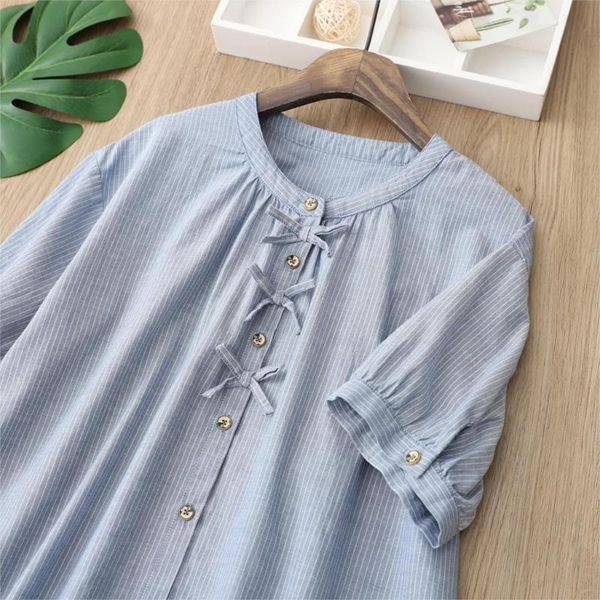 women's blouses & shirts japanese literature and art round collar stripe loose short sleeve shirt female cotton top, White
women's blouses & shirts japanese literature and art round collar stripe loose short sleeve shirt female cotton top, White