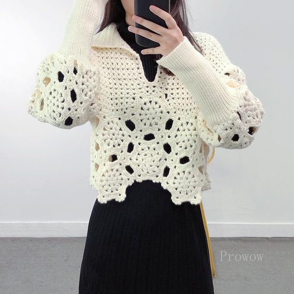 women's sweaters hand crochet hollow out sweater women fashion beige pullover 2021 thick coat lapel lantern sleeve hook, White;black
women's sweaters hand crochet hollow out sweater women fashion beige pullover 2021 thick coat lapel lantern sleeve hook, White;black