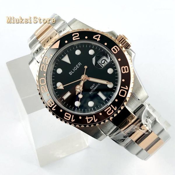 wristwatches 40mm mens business watch gmt black dial sapphire glass ceramic bezel date window luminous automatic mechanical, Slivery;brown
wristwatches 40mm mens business watch gmt black dial sapphire glass ceramic bezel date window luminous automatic mechanical, Slivery;brown