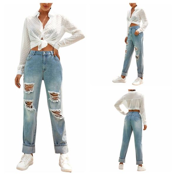 women casual ripped jeans, adults solid color high waisted trousers with pocket (blue) women's jeans
women casual ripped jeans, adults solid color high waisted trousers with pocket (blue) women's jeans