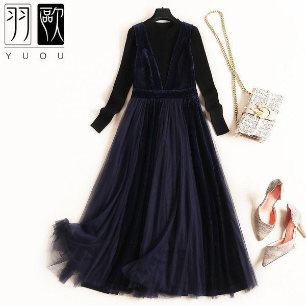 french retro dress womens spring and autumn knitted bottoming shirt mesh stitching gold velvet suspender skirt two-piece set, Black;gray
french retro dress womens spring and autumn knitted bottoming shirt mesh stitching gold velvet suspender skirt two-piece set, Black;gray