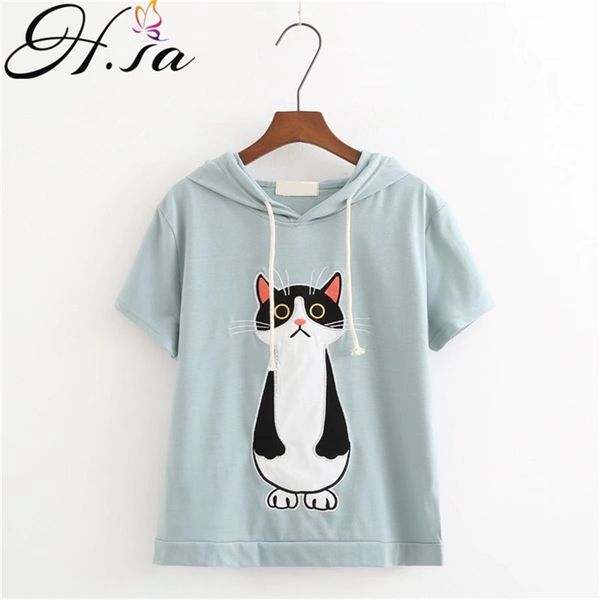 women summer t-shirt hooded appliques cat pure cotton tshirt spring shirts bepatchwork cropped 210430, Black
women summer t-shirt hooded appliques cat pure cotton tshirt spring shirts bepatchwork cropped 210430, Black