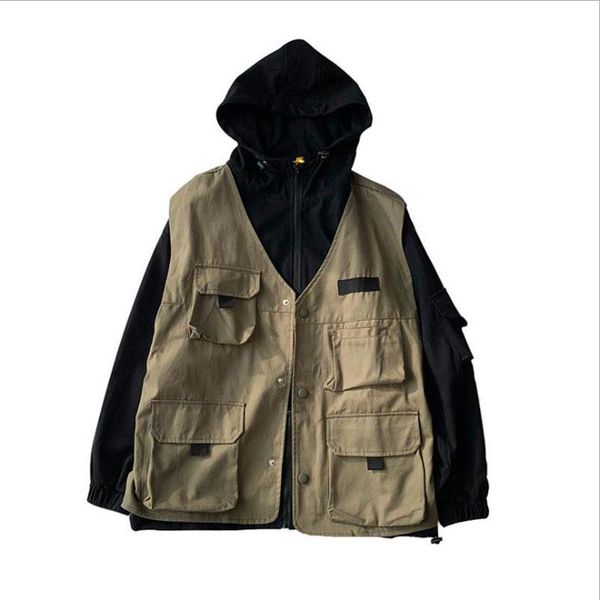men's jackets 2021 spring mens fake two-piece hooded male pockets korean loose fashion hip hop streetwear work jacket coats, Black;brown
men's jackets 2021 spring mens fake two-piece hooded male pockets korean loose fashion hip hop streetwear work jacket coats, Black;brown