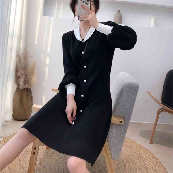 sweet mini knitted dress spring fall peter pan collar pearl buttons women lantern sleeve casual sweater robe vestidos 210514, Black;gray
sweet mini knitted dress spring fall peter pan collar pearl buttons women lantern sleeve casual sweater robe vestidos 210514, Black;gray