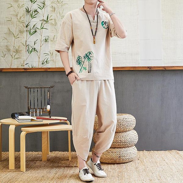 retro chinese traditional man clothing set linen summer v-neck t-shirt embroidery bamboo oriental tang suit men's tracksuits, Gray
retro chinese traditional man clothing set linen summer v-neck t-shirt embroidery bamboo oriental tang suit men's tracksuits, Gray