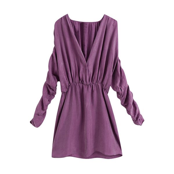 women chic draped mini dress fashion deep v neck long sleeve elastic waist female dresses vestidos 210430, Black;gray
women chic draped mini dress fashion deep v neck long sleeve elastic waist female dresses vestidos 210430, Black;gray