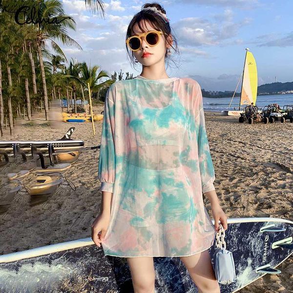 celmia korean style drawstring beach swimwear women's fashion tie-dye 3pcs swimsuits 2021 summer conservative cover-ups, White;black
celmia korean style drawstring beach swimwear women's fashion tie-dye 3pcs swimsuits 2021 summer conservative cover-ups, White;black