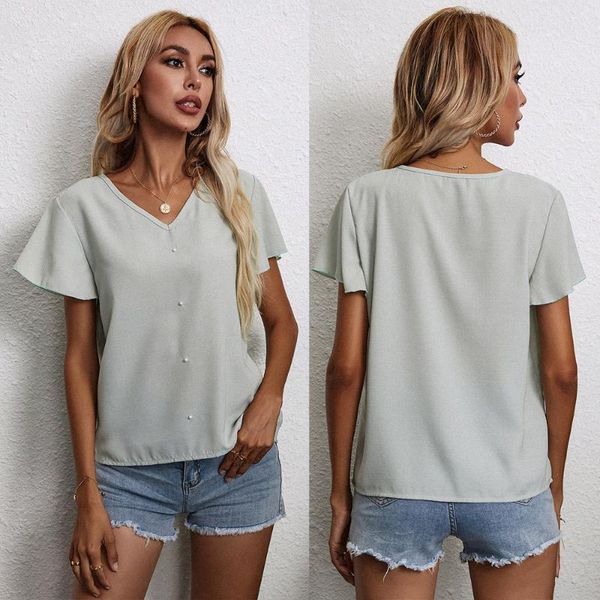 women's blouses & shirts 2021 women summer streetwear solid color blouse casual beading v neck short sleeve slim pullover top, White
women's blouses & shirts 2021 women summer streetwear solid color blouse casual beading v neck short sleeve slim pullover top, White
