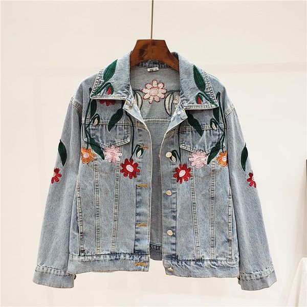 women's jackets spring autumn fashion crystal florals embroidery denim jacket women vintage loose single-breasted jeans streetwear h258, Black;brown
women's jackets spring autumn fashion crystal florals embroidery denim jacket women vintage loose single-breasted jeans streetwear h258, Black;brown