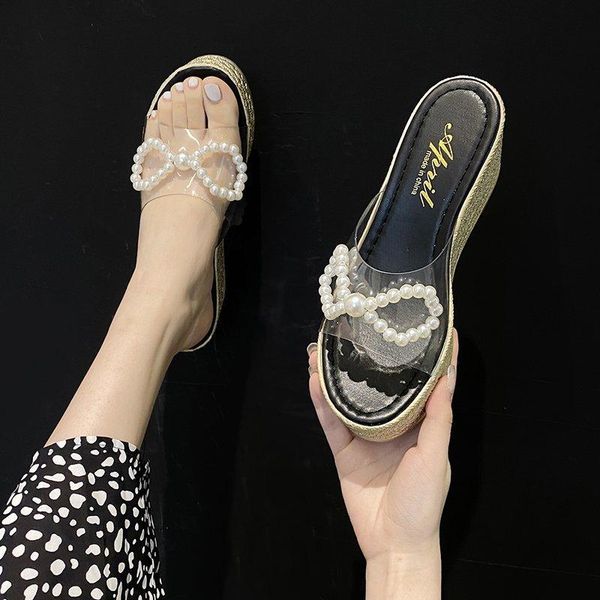 slope slippers female summer fashion casual korean version of flat bottom cake pearl beach outside wear sandals, Black
slope slippers female summer fashion casual korean version of flat bottom cake pearl beach outside wear sandals, Black
