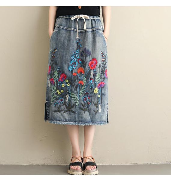 summer autumn big size women floral embroidered denim maxi skirt elastic waist streetwear vintage jean pencil skirts, Black
summer autumn big size women floral embroidered denim maxi skirt elastic waist streetwear vintage jean pencil skirts, Black