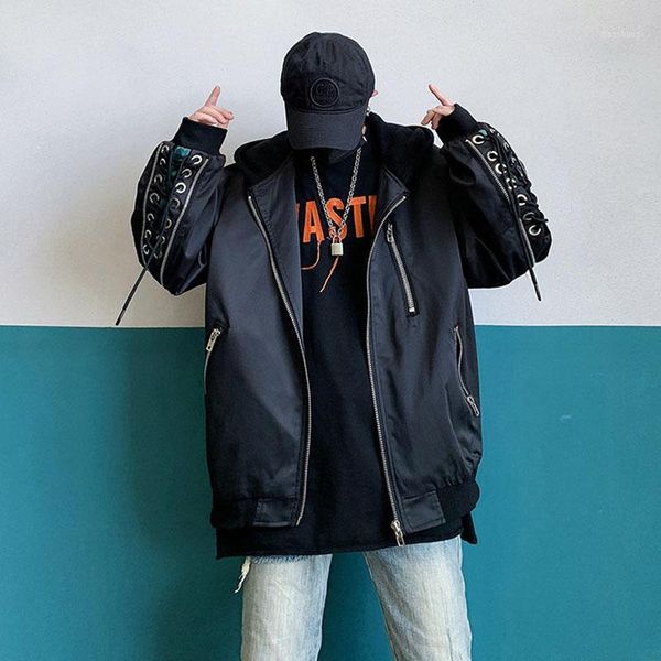men's jackets male women streetwear hip hop cool jacket autumn outerwear men eyelet bandage zipper loose casual hooded bomber coat1, Black;brown
men's jackets male women streetwear hip hop cool jacket autumn outerwear men eyelet bandage zipper loose casual hooded bomber coat1, Black;brown