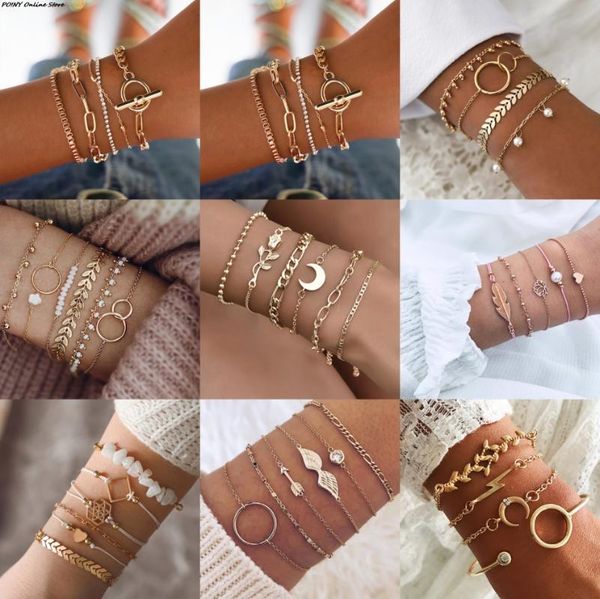 link, chain 4/5/6pcs vintage gold geometric crystal alloy bracelet set for women arrow feathers leaves moon bohemian wholesale, Black
link, chain 4/5/6pcs vintage gold geometric crystal alloy bracelet set for women arrow feathers leaves moon bohemian wholesale, Black
