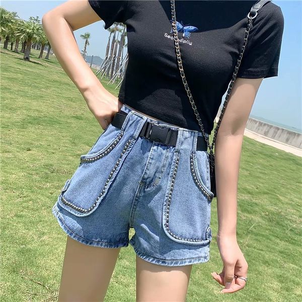 women's shorts heavy industry beaded denim 2020 summer korean fashion high waist thin wide leg a-line ins short pants, White;black
women's shorts heavy industry beaded denim 2020 summer korean fashion high waist thin wide leg a-line ins short pants, White;black