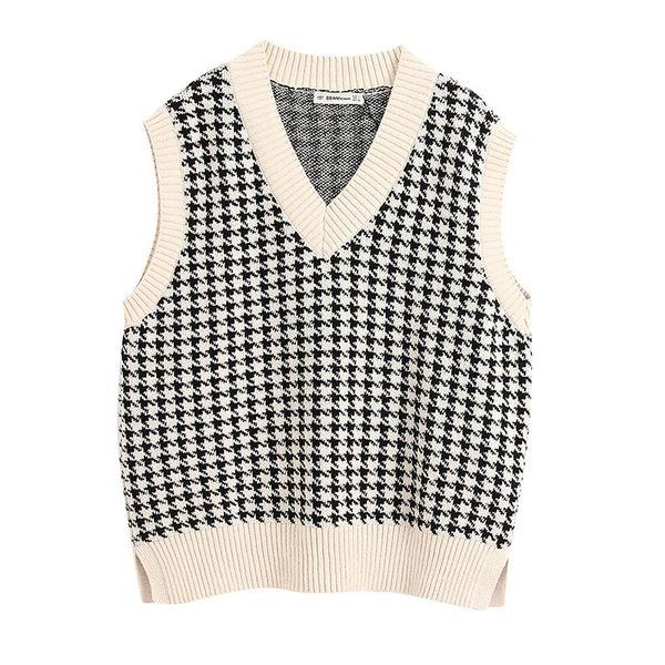 women's vests women 2021 fashion oversized houndstooth knitted vest sweater vintage sleeveless side vents female waistcoat chic, Black;white
women's vests women 2021 fashion oversized houndstooth knitted vest sweater vintage sleeveless side vents female waistcoat chic, Black;white