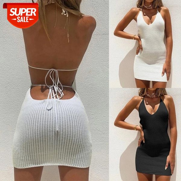 female solid color mini dress backless lace-up bandage halter deep v-neck slim stretch one piece wrapped hip #6b9q, White;black
female solid color mini dress backless lace-up bandage halter deep v-neck slim stretch one piece wrapped hip #6b9q, White;black
