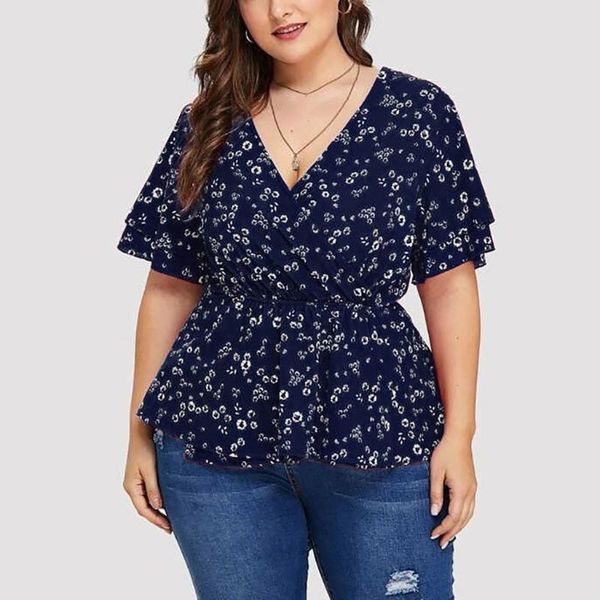 plus size t-shirt flower print women's fashionblouse v neck short sleeve shirts ruffle printed shirt backless large blouse, Black
plus size t-shirt flower print women's fashionblouse v neck short sleeve shirts ruffle printed shirt backless large blouse, Black
