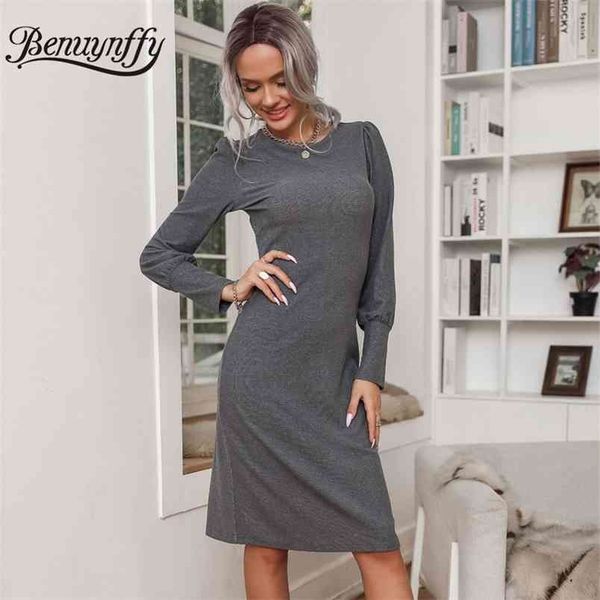 o-neck elegant puff sleeve office lady midi dresses spring style long women solid casual a-line dress 210510, Black;gray
o-neck elegant puff sleeve office lady midi dresses spring style long women solid casual a-line dress 210510, Black;gray