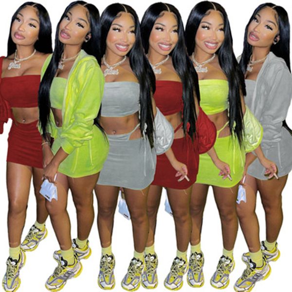 women korean velvet skirts tracksuits fashion tube hooeded coats short skirt outfits designer female winter velvets 3 piece sets, Gray
women korean velvet skirts tracksuits fashion tube hooeded coats short skirt outfits designer female winter velvets 3 piece sets, Gray