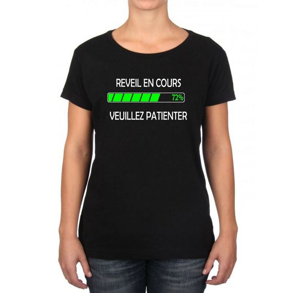 womens t-shirt wake up underway please wait, White;black
womens t-shirt wake up underway please wait, White;black