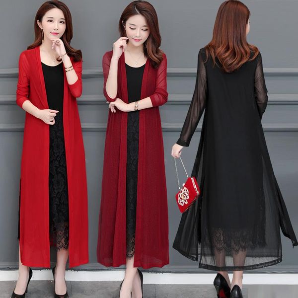 women's jackets medium and long ice silk knitted cardigan with thin shawl wild coat in summer, sunscreen air conditioning shirt, Black;brown 
women's jackets medium and long ice silk knitted cardigan with thin shawl wild coat in summer, sunscreen air conditioning shirt, Black;brown