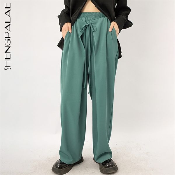 fashion green patchwork lace up trousers women's summer high elastic waist straight loose pants female tide 210427, Black
fashion green patchwork lace up trousers women's summer high elastic waist straight loose pants female tide 210427, Black