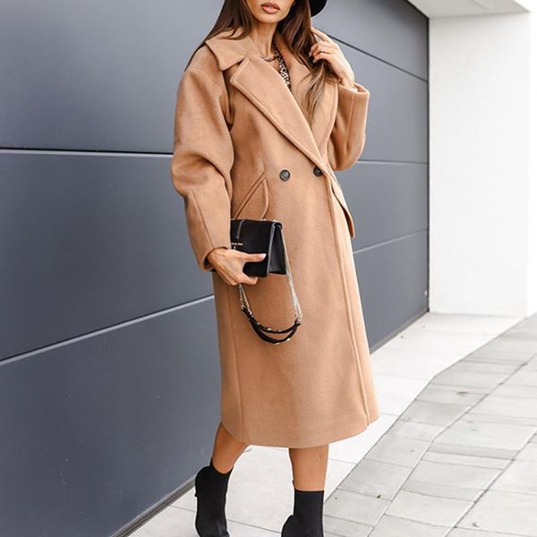 women's wool & blends winter women coats 2021 casual solid long woolen overcoat elegant double breasted outwear autumn ladies jacket tr, Black
women's wool & blends winter women coats 2021 casual solid long woolen overcoat elegant double breasted outwear autumn ladies jacket tr, Black
