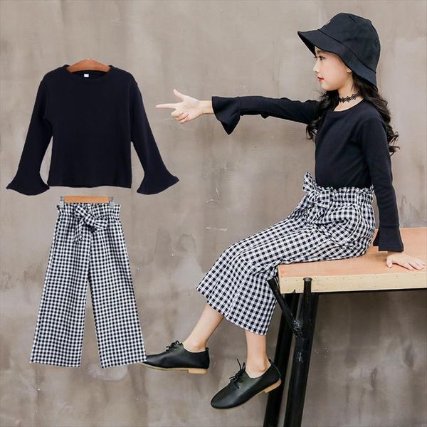 spring winter kid baby girls clothes teenager child solid black bottom t shirts check loose pants 4 5 6 7, White
spring winter kid baby girls clothes teenager child solid black bottom t shirts check loose pants 4 5 6 7, White