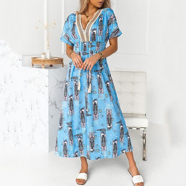 maternity dresses vintage bohemian dress women's summer lace rope stitching printed v-neck short sleeve midi robe longue femme#35, White
maternity dresses vintage bohemian dress women's summer lace rope stitching printed v-neck short sleeve midi robe longue femme#35, White