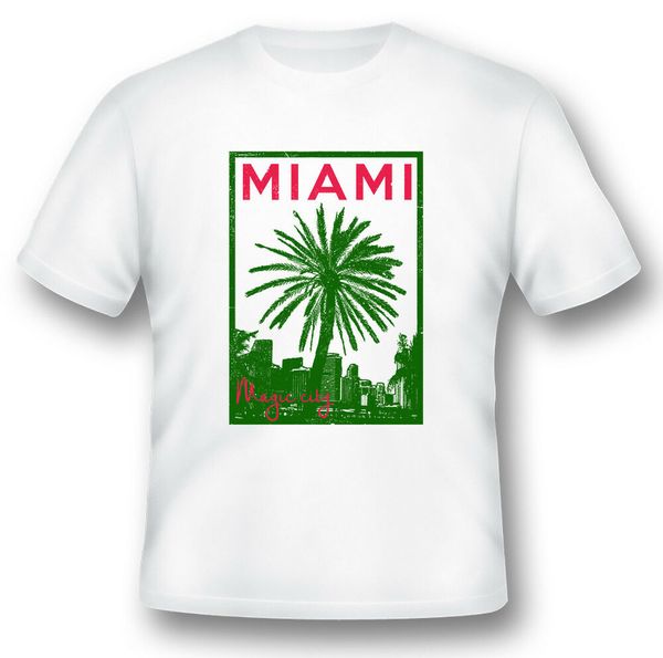 miami magic city palm tree silhouette black or white tee, White;black