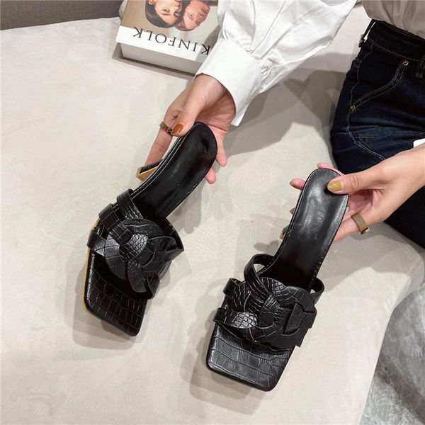 women's slippers pu cross braid shoes open toe square heels summer slides luxury mules plus size 35-41, Black
women's slippers pu cross braid shoes open toe square heels summer slides luxury mules plus size 35-41, Black