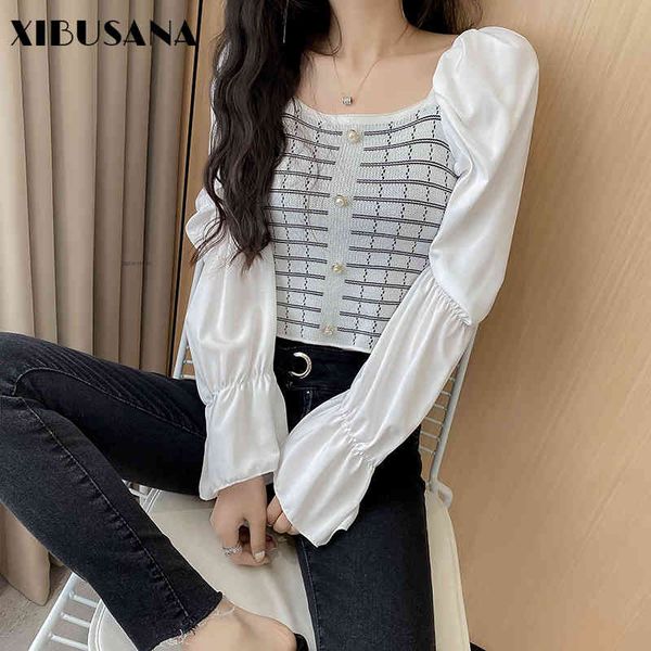 women knitted shirts pullover spring autumn female long sleeve casual chic chiffon patchwork sweater crop 210423, White
women knitted shirts pullover spring autumn female long sleeve casual chic chiffon patchwork sweater crop 210423, White