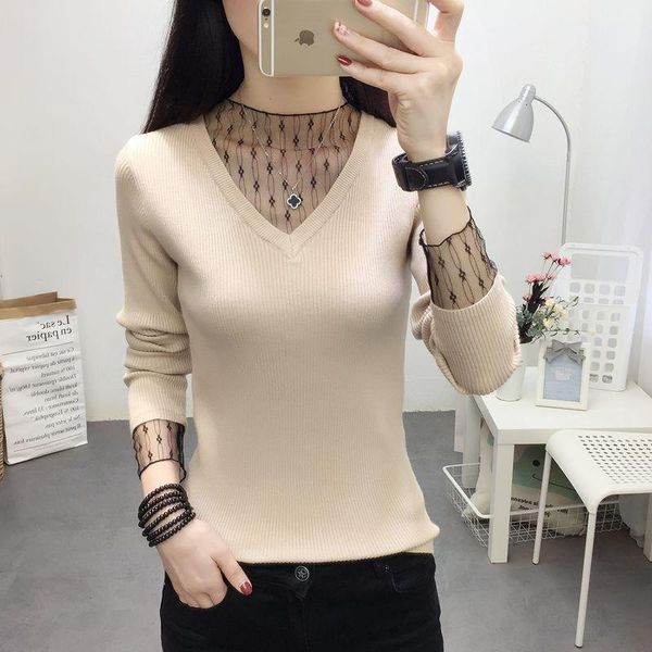 women's sweaters v-neck lace silk yarn sweater bottoming shirt women long sleeves 2021 autumn and winter style loose knit top, White;black
women's sweaters v-neck lace silk yarn sweater bottoming shirt women long sleeves 2021 autumn and winter style loose knit top, White;black