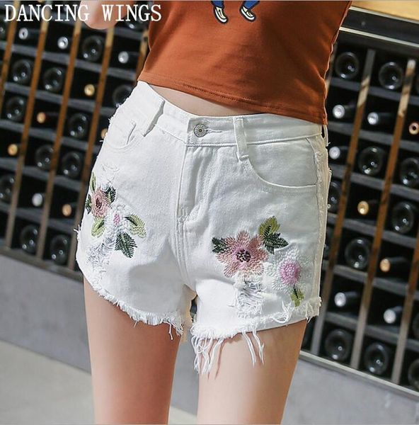 arrival women's flower embroidery denim shorts high waist stretch short jeans femme ripped summer, White;black
arrival women's flower embroidery denim shorts high waist stretch short jeans femme ripped summer, White;black