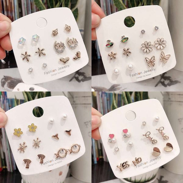 925 silver needle one week earring combination set exquisite versatile temperament color protection sweet earrings, Black
925 silver needle one week earring combination set exquisite versatile temperament color protection sweet earrings, Black
