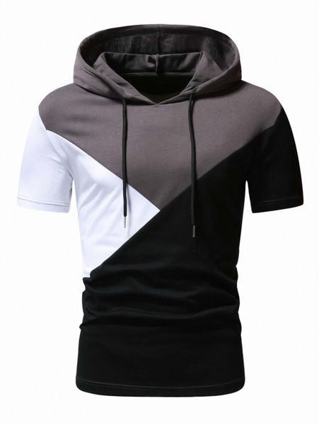 men cut and sew drawstring hooded tee j1xm#, White;black