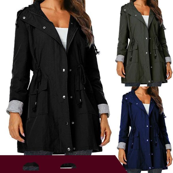 women's trench coats casual hooded waist waterproof jacket mid-length ladies windbreaker rainproof women, Tan;black
women's trench coats casual hooded waist waterproof jacket mid-length ladies windbreaker rainproof women, Tan;black